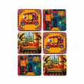 Indian Art Printed Drink Coasters Set of 6, Square Wooden Tea & Coffee Cup Coasters with Cork Backing, Table Protector for Home, Kitchen, Dining Table, Office & Housewarming Gift
