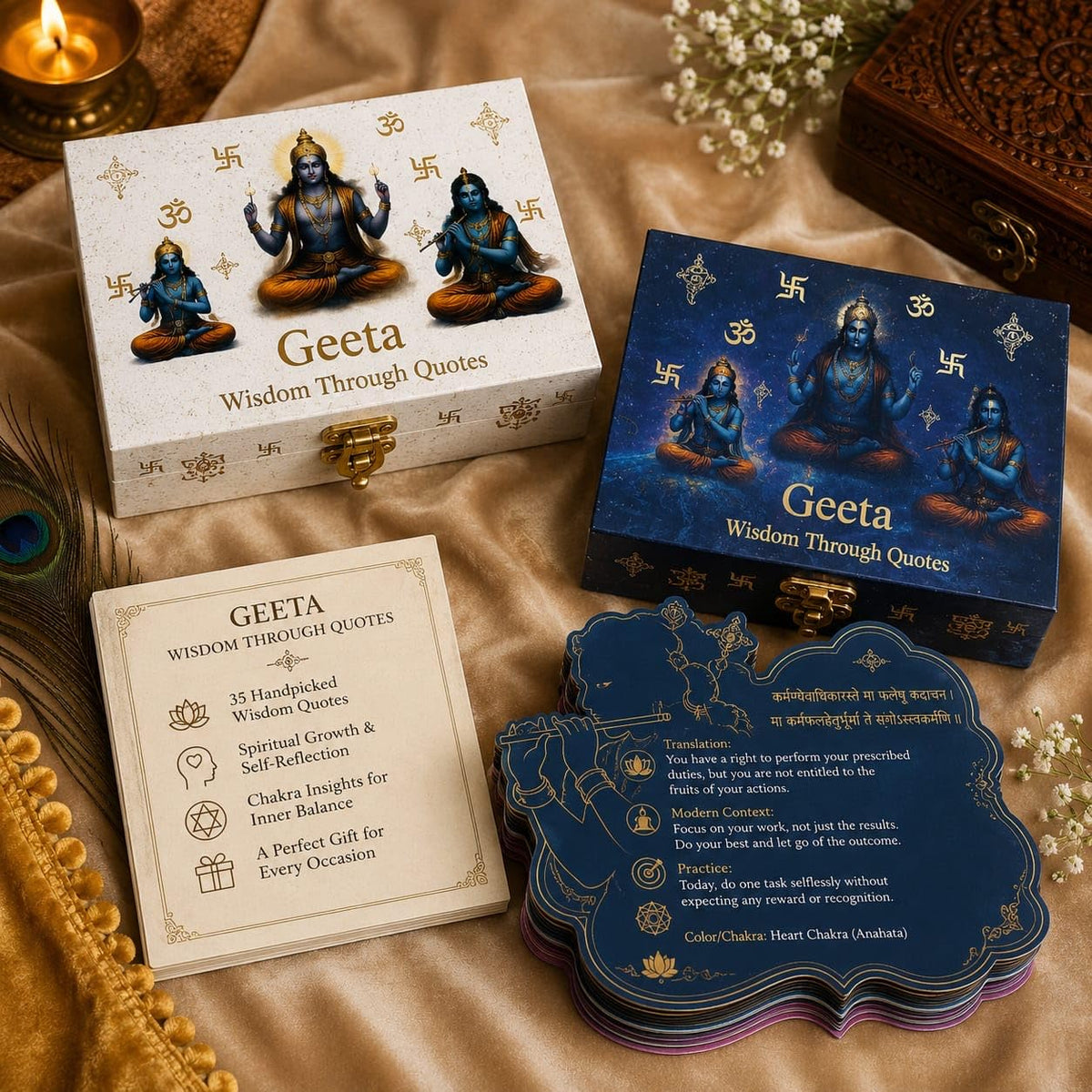 Bhagavad Gita Wisdom Box, White, 35 Quote Cards, 7*5*2.5 inch