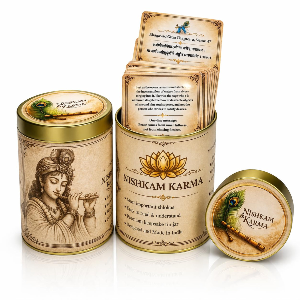 Nishkam Karma : Bhagavad Gita Daily Reflection Cards (70 Shlok Wisdom Cards) | 7 Chakra Bracelet | Sanskrit Shlokas with Meaning | Spiritual Mindfulness Practice | Gift-Ready Eco-Friendly Packaging